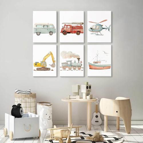 Car Wall Art Boys Room Canvas Wall Decor Nursery Prints Transportation Vehicle Wall Art Kids Toddler Posters Construction Truck Pictures Boy Nursery Artwork for Bedroom Playroom 8x10x6 Inch Framed - Image 7