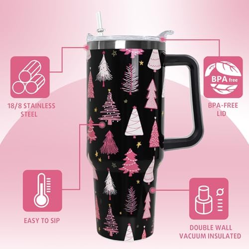 Christmas Tumbler 40 oz Xmas Tree Cup Winter Coffee Travel Mug Stainless Steel Insulated Cups Holiday Water Bottle Christmas Decor Gifts for Women - Image 6