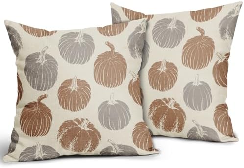 Brown Gray Grey Pumpkin Fall Pillow Covers 24x24 Set of 2 Autumn Harvest Print Thanksgiving Decorative Throw Pillows Outdoor Farmhouse Cushion Case Seasonal Decor for Couch Sofa Bed - Image 2