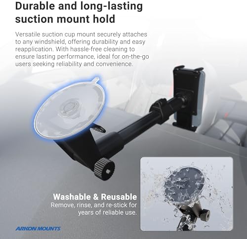 ARKON Mounts Slim-Grip Ultra Windshield Car Phone Mount | Universal Fit Phone Holder | Strong Suction Hold | Arm Extends for Long Dashboards | Compatible with iPhone, iPad Mini, Galaxy, and more