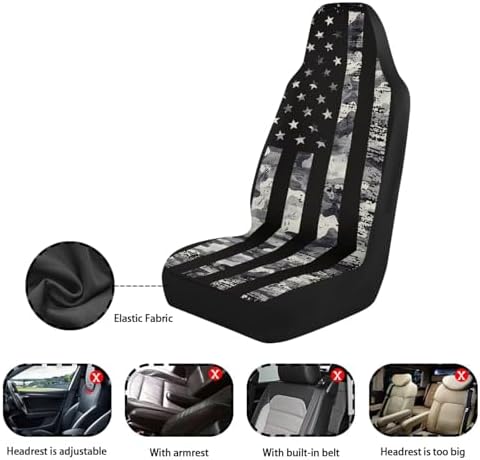 Gray US Flag Front Car Seat Cover 2 Pcs Patriotic Car Seat Covers for Front Seats Removable Automotive Accessories Easy Installation Universal Fit for Cars SUVs and Sedans
