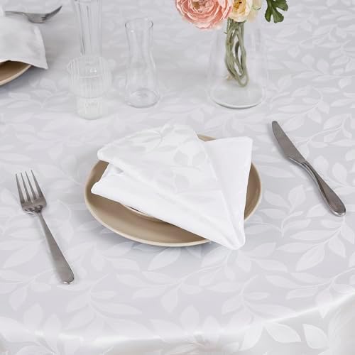 Warm Home Designs 90 Inch Jacquard Round Leaf Tablecloth CA White 90 Round - Image 3