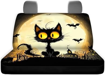 Car Seat Covers for Women,Car Rear Seat Covers Protector Accessories Decorations Soft Cloth Backseats Rear Seat Cushion Black Cat Moon