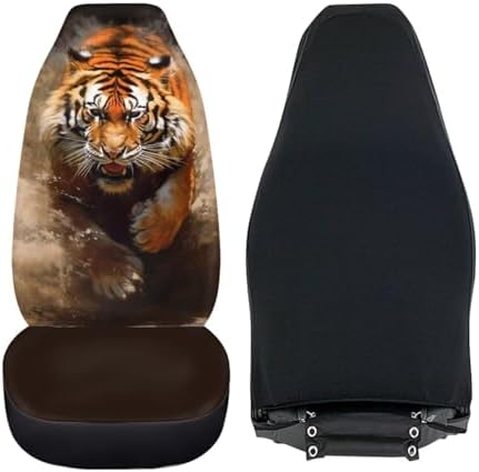 Tiger 2 Pcs/Set Car Seat Covers, 3D Vivid African Jungle Animal Car Seat Cover for Trucks Sedan SUV, Running Bengal Tiger Automotive Interior Protector Set