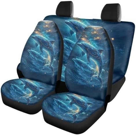 Dolphins Undersea Print Car Seat Covers 4Pcs Front & Rear Breathable Seat Covers Universal Fits for Truck, Sedan, SUV Auto Interior Protector Car Accessories