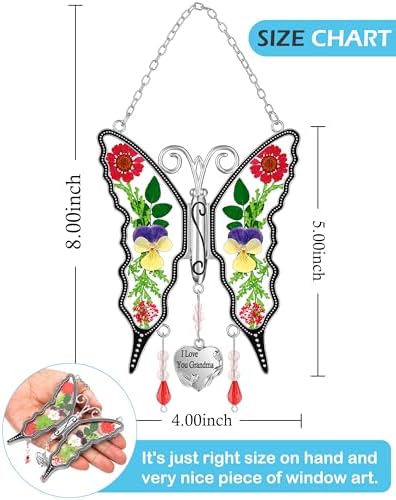 KY&BOSAM Gifts for Women I Love You Grandma Butterfly Suncatcher Stained Glass Suncatchers for Window Hanging Home Decor Garden Wind Chimes Birthday Gifts for Women Mothers Day Valentine's - Image 4
