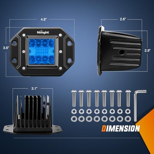 Nilight 2 PCS 42 W Flush Mount LED Light Pods Blue Spot Flood Combo Beam