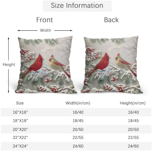 Winter Throw Pillow Covers 16x16 Set of 2 Red Cardinal Bird Snow Berries - Image 5