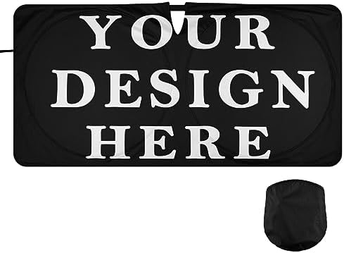 Custom Car Windshield Sun Shade Personalized Image or Text on Foldable Sunshade Front Window Visor Protector Blocks UV Rays Heat Keep Vehicle Cool (59 x 30 in)
