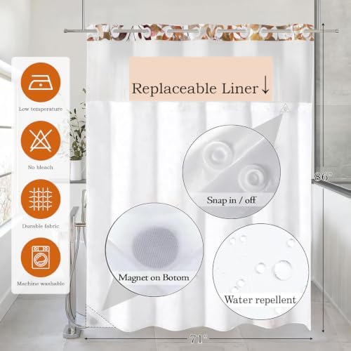 No Hook Shower Curtain with Snap in Liner, Hotel Style Watercolor Autumn Fall Pumpkin Falling Leaves Thanksgiving Shower Curtain Waterpoof Washable with See Through Top Window,71"x86" - Image 4