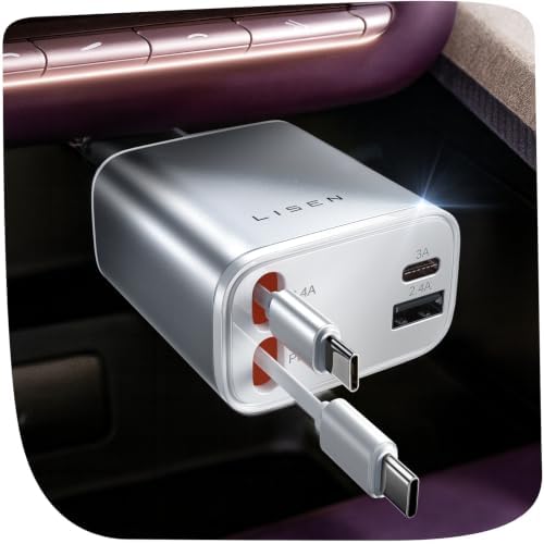 LISEN Retractable Car Charger USB C Fast Charge for iPhone 17 16 15 Pro Max