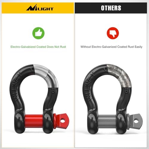 Nilight 2 PCS Small 5/8" D-Ring Shackles | 3.25 Ton (7165 lbs) Capacity Heavy Duty Off-Road Recovery Shackle Kit for Cars and Other Applications for Tie Downs Towing Black & red