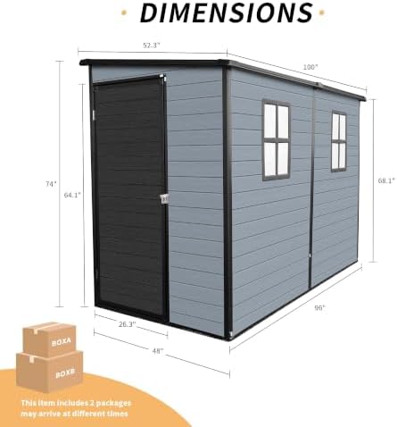 4x8ft Outdoor Resin Shed Floor 2 Windows Lockable 14mm Polypropylene, Gray - Image 7
