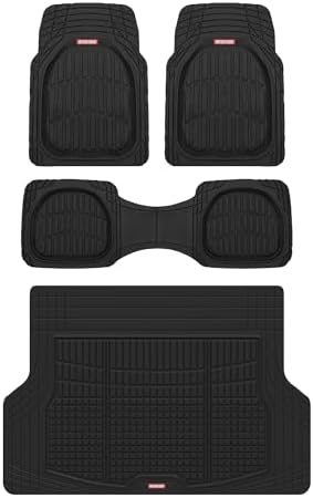 Motor Trend FlexTough Contour Liners Deep Dish 3 pc Rubber Floor Mats & Trimmable Trunk Liner Cargo Mat - Heavy Duty All Weather Protection Car Mats with Traction Grips Car Accessories (Black)