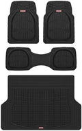 Motor Trend FlexTough Contour Liners Deep Dish 3 pc Rubber Floor Mats & Trimmable Trunk Liner Cargo Mat - Heavy Duty All Weather Protection Car Mats with Traction Grips Car Accessories (Black)