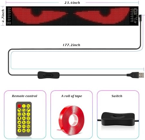 Devil's Eye:23.42"x4.72" Programmable ojos led para carro Windshield Display for Sedans, SUVs & Medium Trucks - USB-Powered LED Matrix Panel, Remote/App Control, Custom Car