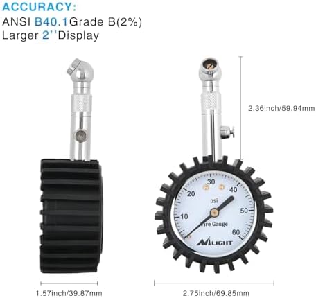 Nilight Tire Pressure Gauge 60PSI Stainless Steel Air Chucks