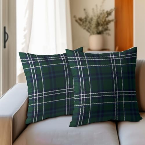 Christmas Throw Pillow Covers 20x20 Set of 2 Winter Gark Green Plaid - Image 4