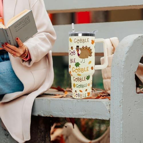Thanksgiving Tumbler 40 oz Fall Cup Funny Turkey Coffee Travel Mug Stainless Steel Insulated Cups Fall Water Bottle Thanksgiving Decor Gifts for Women - Image 2