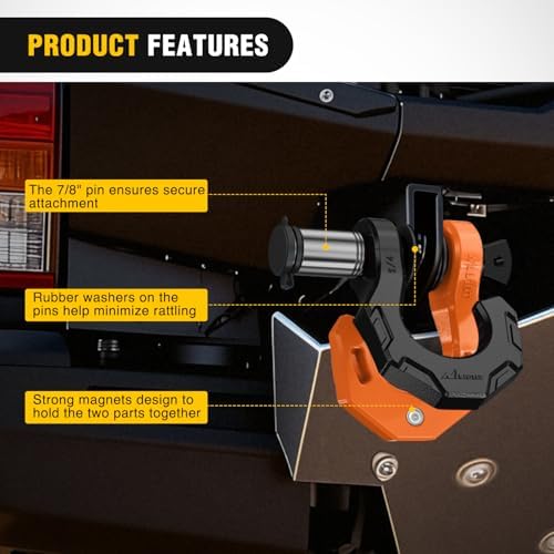 Nilight 2 Pack 3/4" D-Ring Separate Shackle 45,000 Lbs Break Strength | Includes 7/8" Lock Pin, Isolators and Washers Off Road Recovery, for Tow Strap Winch Truck Vehicle Black&Orange