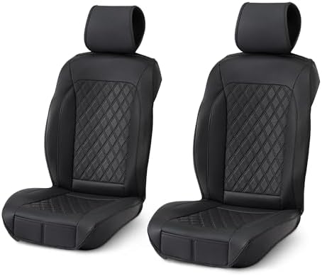 Amazon Basics Front Car Seat Covers, Breathable Faux Leather, Universal Fit, Black, 2-Pack