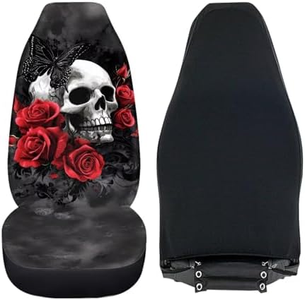 Bulopur Gothic Skull Automotive Seat Covers & Accessories Comfortable Car Seat Covers Set Breathable Stretchy Cloth Bucket Cushion Cover Halloween Car Decor