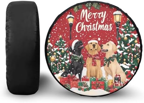 14" Spare Tire Cover, Christmas Dog Wheel Weatherproof Protectors Universal for SUV, Truck, Trailer, RV, Camper, Available in 5 Sizes from 14-18 Inches (15" Fits Tire Diameter 27.6"-29.5")
