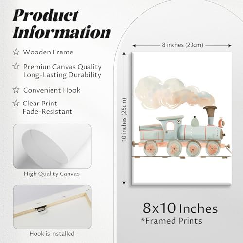 Car Wall Art Boys Room Canvas Wall Decor Nursery Prints Transportation Vehicle Wall Art Kids Toddler Posters Construction Truck Pictures Boy Nursery Artwork for Bedroom Playroom 8x10x6 Inch Framed - Image 2