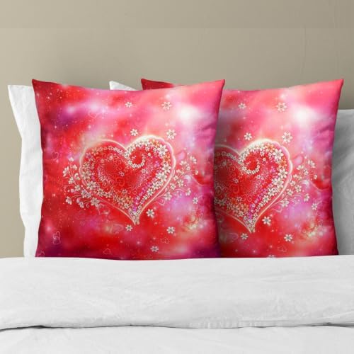 Sweetshow Valentines Red Heart Pillow Covers Set of 2 Cotton 16x16 Inches - Image 3