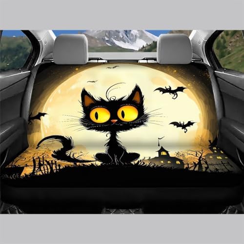 Car Seat Covers for Women,Car Rear Seat Covers Protector Accessories Decorations Soft Cloth Backseats Rear Seat Cushion Black Cat Moon