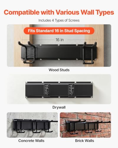 VEVOR Garage Tool Organizer 99 Inch 1200 lbs Wall Mount Garden Tool Rack, Heavy Duty Garage Hanging Storage Rack Organization with 6 Rails and 16 Adjustable Hooks, for Yard Tools, Shovel, Rake, Shed - Image 6