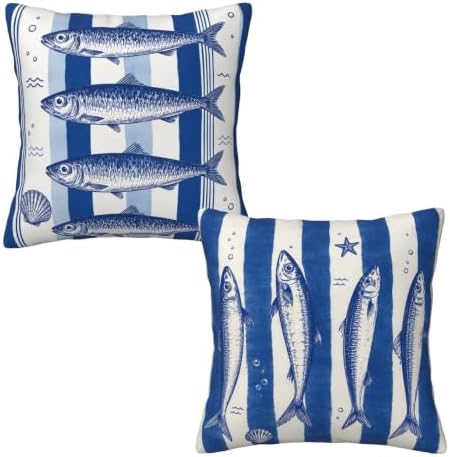 Blue Stacked Fish Throw Pillow Covers 18x18 inch Set of 2 by Mshutbna
