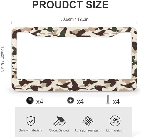 2Pack 2 Holes Hunting Ducks Camouflage Vintage License Plate Frame Aluminum Car Decorative Parts Cars Decor License Plate Cover Frames for Standard US Vehicle 12.2x6.3 in