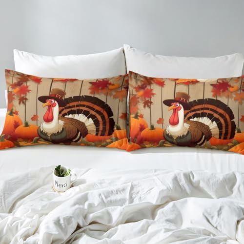 Feelyou Turkey Bed Sheets Set Twin Size Thanksgiving Harvest Season Fruit Decor Sheet Set for Kids Boys Girls Decor Fall Pumpkin Sheets with Deep Pocket Fitted Sheet Gamboge - Image 4