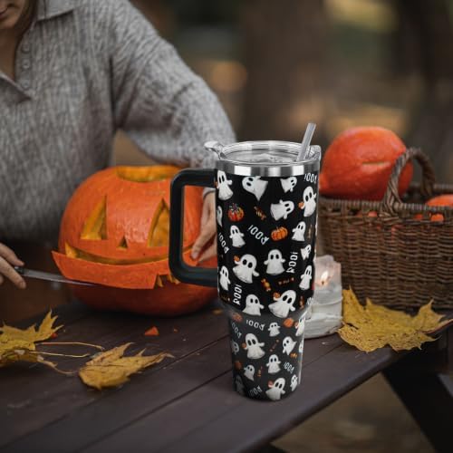 Halloween Tumbler with Handle 40oz Cute Ghost Pumpkin Coffee Travel Mug Stainless Steel Insulated Cups Halloween Trick or Treat Dark Aesthetics Decor Gifts - Image 2
