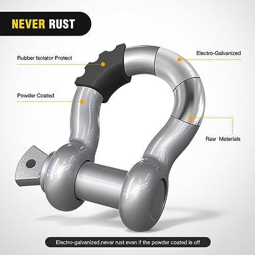 Nilight 2 PCS 3/4" D-Ring Shackle with 7/8" Screw Pin | 41,887lbs Break Strength Heavy Duty Off Road Recovery Shackle with Isolators Washers for Tow Strap,Winch,Off-Road Truck