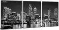 Baltimore Skyline Wall Art Black and White Night Maryland Skyscraper Pictures Prints Office Wall Decor USA Cityscape Canvas Painting Harbor City Panoramic Artwork for Bedroom Home Decoration 24x36" 3P by sunfrower