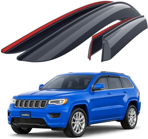 Goodyear Shatterproof Side Window Deflectors for Jeep Grand Cherokee 2011-2021, Tape-on Rain Guards, Window Visors for Cars, Vent Deflector, Vent Visor, Car Accessories, 4 pcs. - GY008845