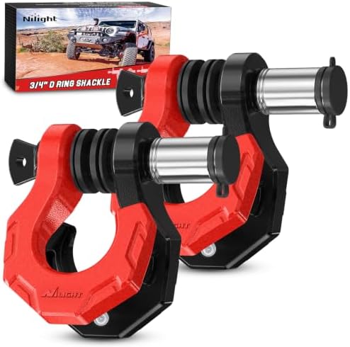Nilight 2 Pack 3/4" D-Ring Separate Shackle 45,000 Lbs Break Strength | Includes 7/8" Lock Pin, Isolators and Washers Off Road Recovery, for Tow Strap Winch Truck Vehicle Black&Red