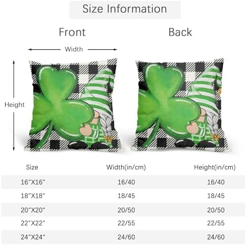 St Patricks Day Pillow Covers 22x22 Set of 2 Shamrock Clover Throw Pillow Covers Spring Pillowcase Linen Decoration Farmhouse Decorative Buffalo Plaid Gnome Cushion Case Couch for Indoor Home Decor - Image 4