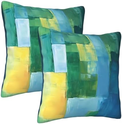 Teal Abstract Throw Pillow Covers 18x18 inch Set of 2 Blue and Green Pillow Case Cushion Cover for Home Sofa Couch Living Room Car Decor - Image 2