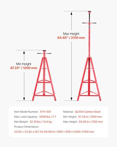 VEVOR Under Hoist Tripod Stand, 2 Ton (4409 lbs) Capacity High Lift Jack Stand Reach Underhoist Support, Lifting from 47.24" to 84.65", 4-Level Adjustable Height, Heavy Duty Carbon Steel for Car Lift - Image 7