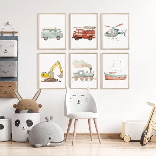 Car Wall Art Boys Room Canvas Wall Decor Nursery Prints Transportation Vehicle Wall Art Kids Toddler Posters Construction Truck Pictures Boy Nursery Artwork for Bedroom Playroom 12x16x6 Inch Unframed - Image 4
