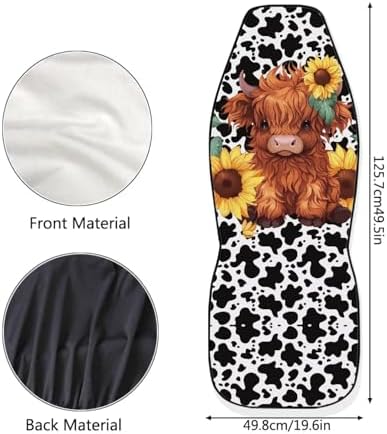 Car Seat Covers Universal Baby Highland Cow Print Front Car Seats Anti-Slip Back Fabric Protection Interior Accessories Universal Fit for Most Vehicle, 2 Pieces Set