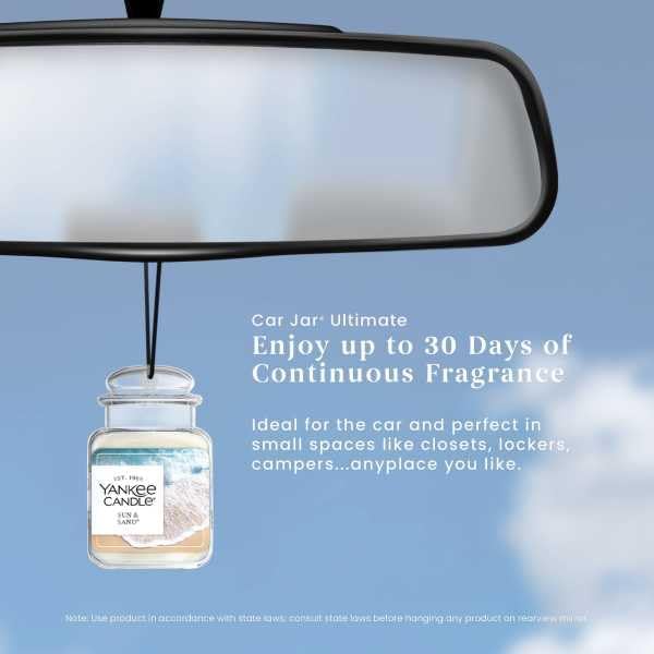 Yankee Candle Car Jar Ultimate Air Freshener, Hanging Car Freshener, Long Lasting Car Fragrance (Sun & Sand)