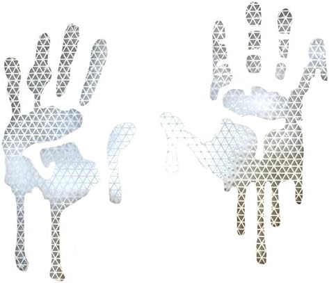 customTAYLOR33 High Intensity Grade Reflective Bloody/Dripping Hands Decals for Helmets, Windscreens, Rear Windows, Bumper Stickers (7 inches Height, White/Silver/Chrome)