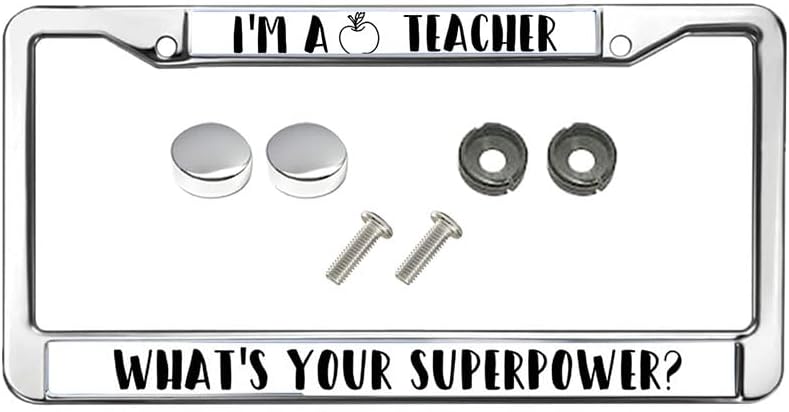 I'm a Teacher What's Your Superpower License Plate Frame Chrome 2 Holes Teacher Superpower Quotes License Plate Frame 2 Holes Teacher Quotes Metal Car Accessories