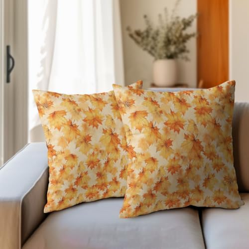 Fall Maple Leaves Throw Pillow Covers 18x18 Set of 2 Autumn Yellow Leaf Thanksgiving Pillow Covers Foliage Farmhouse Pillowcase for Kitchen Sofa Cushion Outdoor Couch Bedroom Living Room Decoration - Image 4