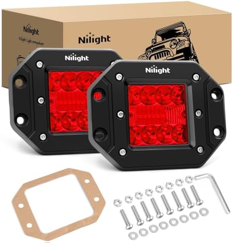 Nilight 2 PCS 42 W Flush Mount LED Light Pods Red Spot Flood Combo Beam