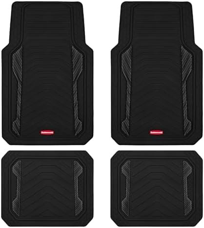 Rubbermaid Car Floor Mat, Heavy Duty All-Weather Car Mats Full Set with Dual-Tone Black Aluminum Inserts – Universal Fit, Anti-Slip Backing, Trim-to-Fit for Most SUV, Sedan, Van